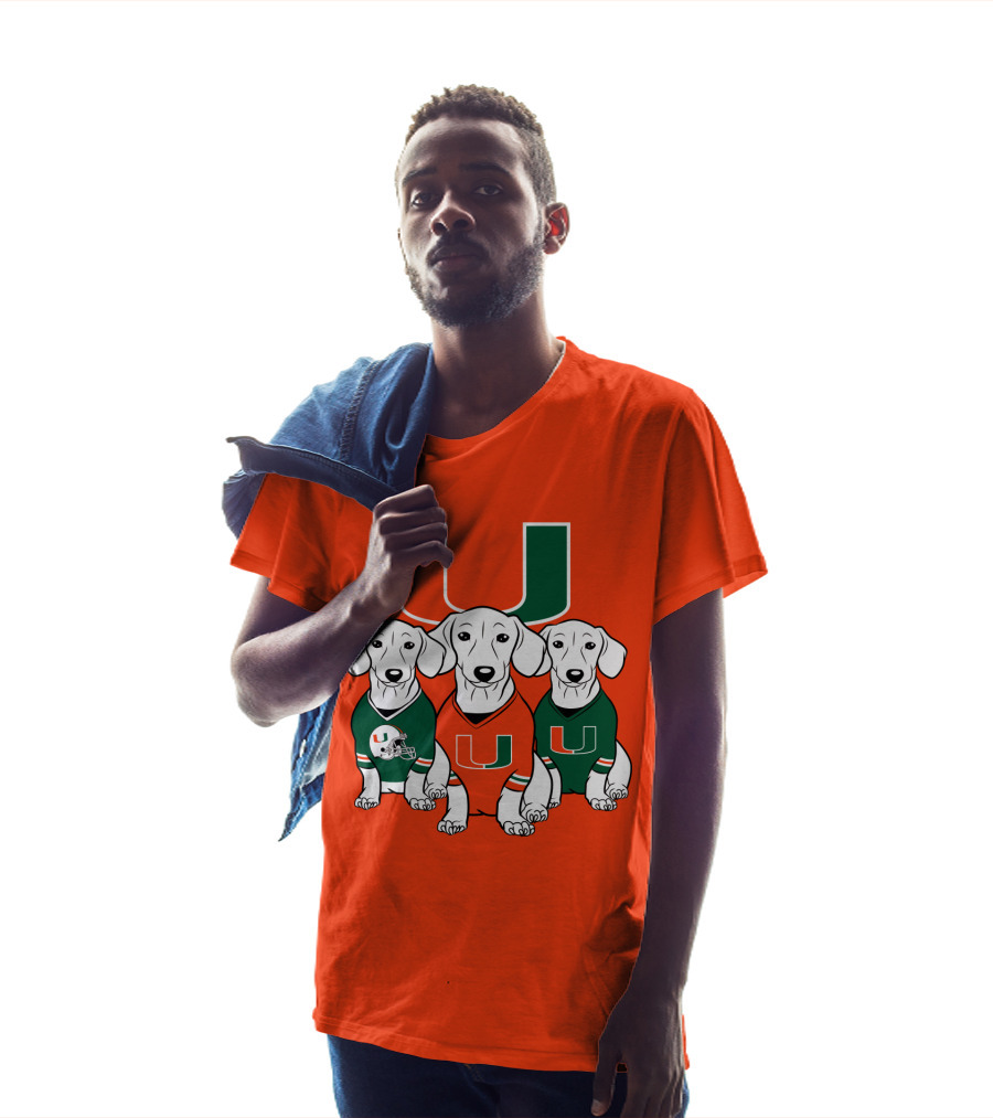 Miami Hurricanes U Logo With Dogs In Team Jerseys T-Shirt