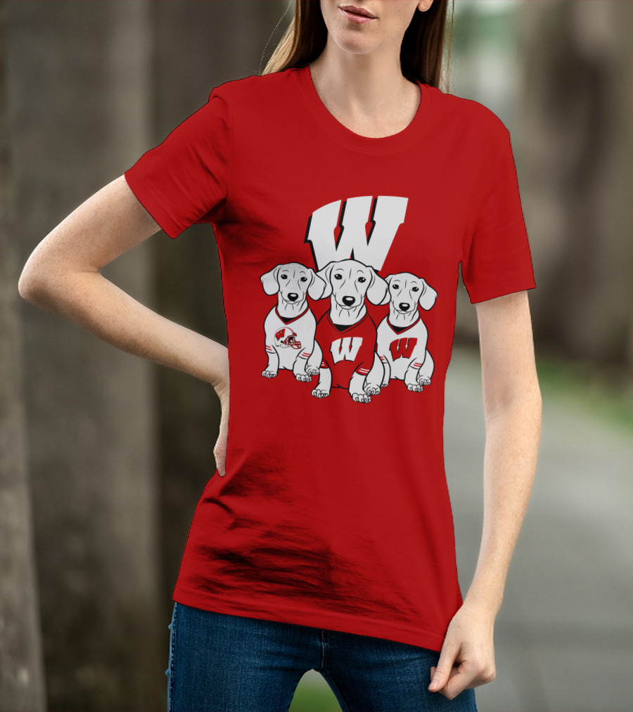 Wisconsin W Dachsund Trio Football Helmets And Jerseys T-Shirt