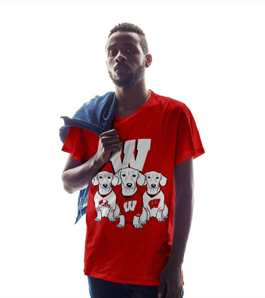 Wisconsin W Dachsund Trio Football Helmets And Jerseys T-Shirt