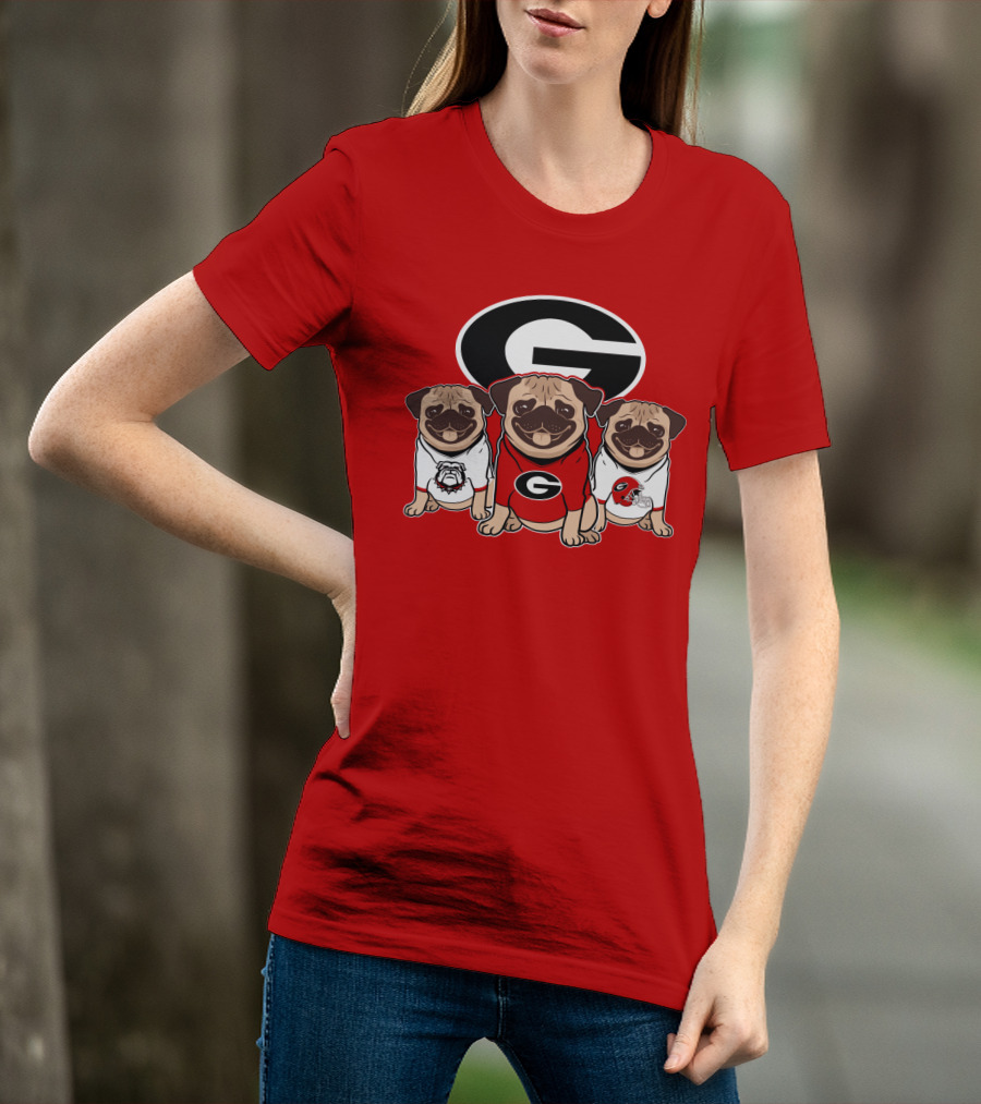 Georgia Bulldogs Pug Dogs Football Fan T-Shirt