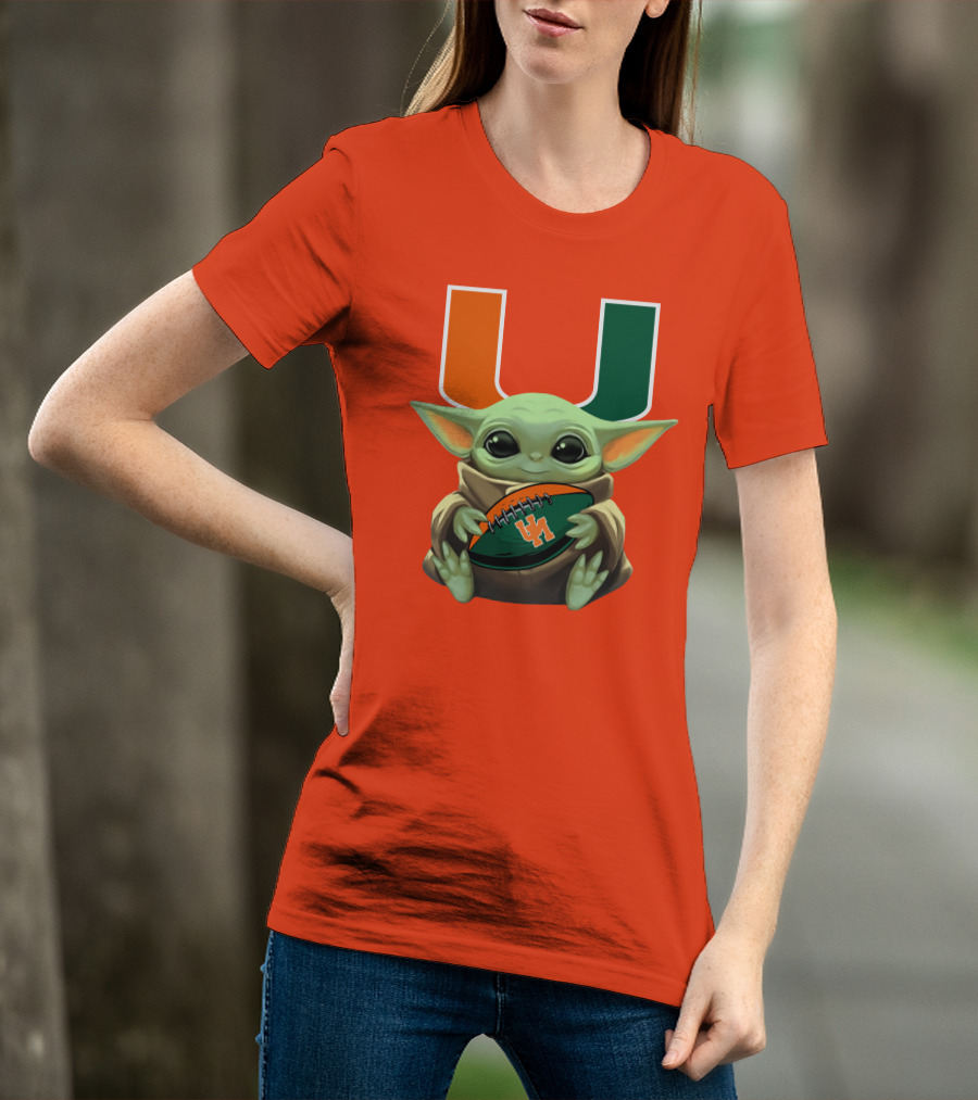 Baby Yoda Miami Hurricanes Football Fan T-Shirt