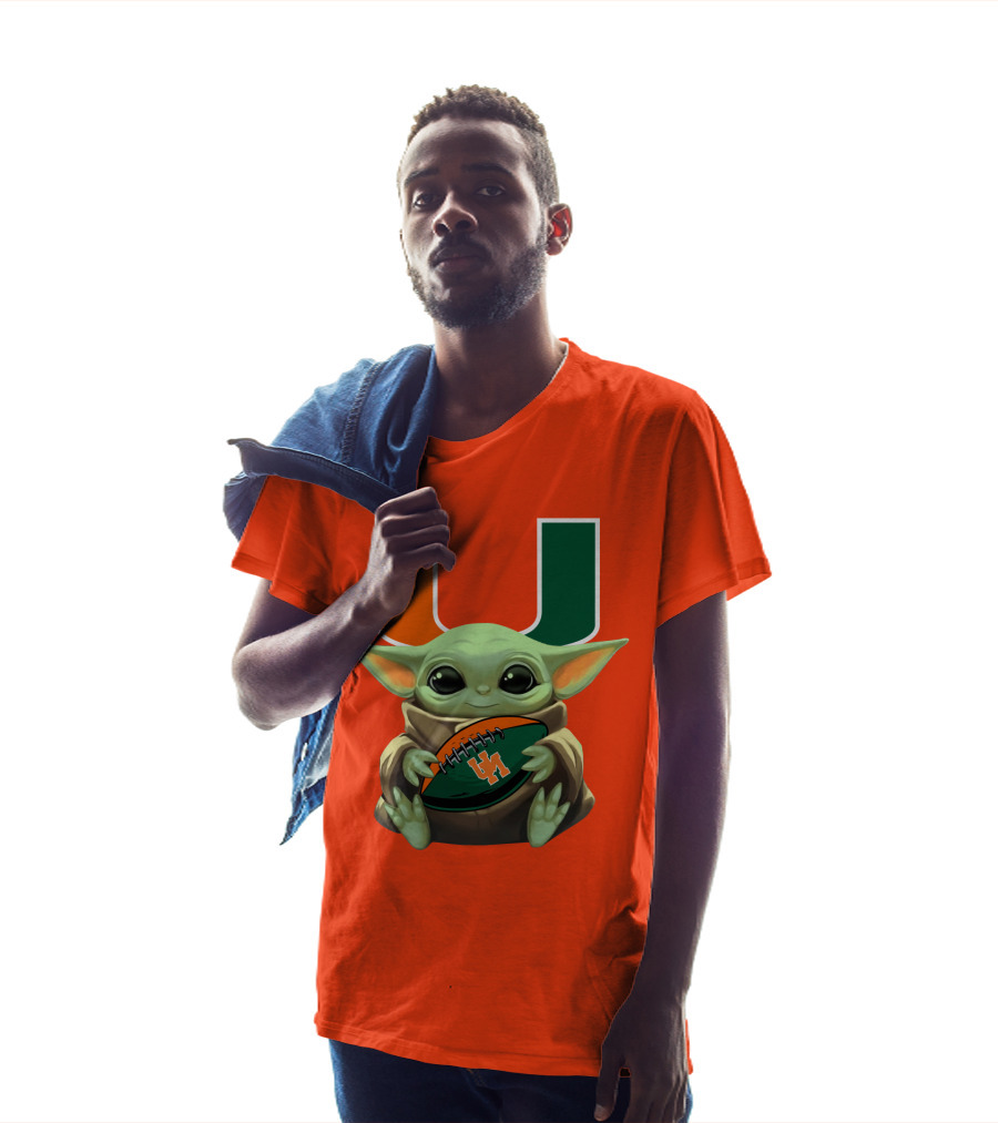 Baby Yoda Miami Hurricanes Football Fan T-Shirt