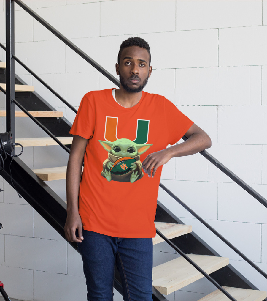 Baby Yoda Miami Hurricanes Football Fan T-Shirt