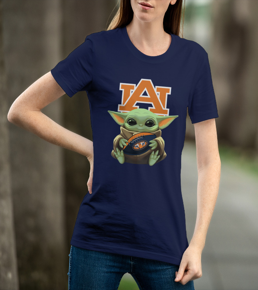 Baby Yoda Holding Football Auburn Tigers T-Shirt