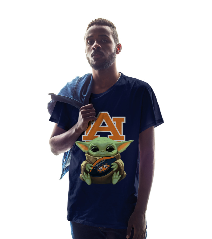 Baby Yoda Holding Football Auburn Tigers T-Shirt