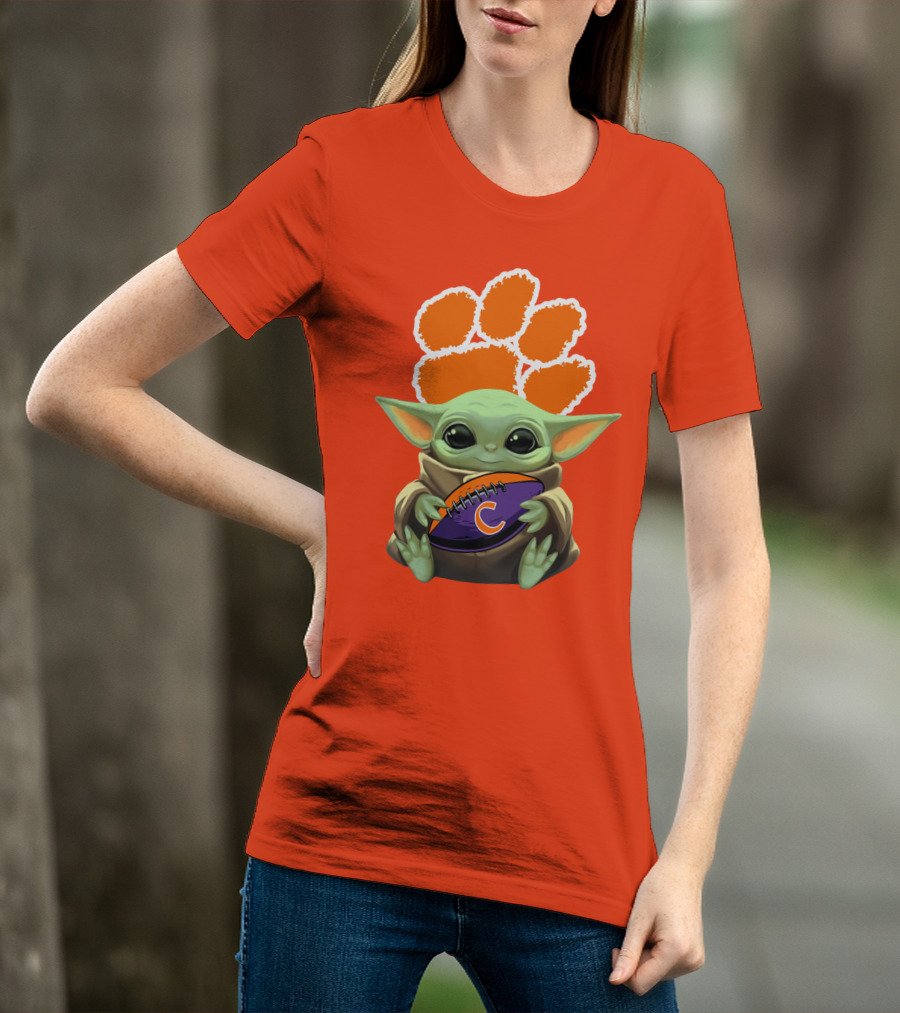 Clemson Tigers Baby Yoda Football Fan T-Shirt