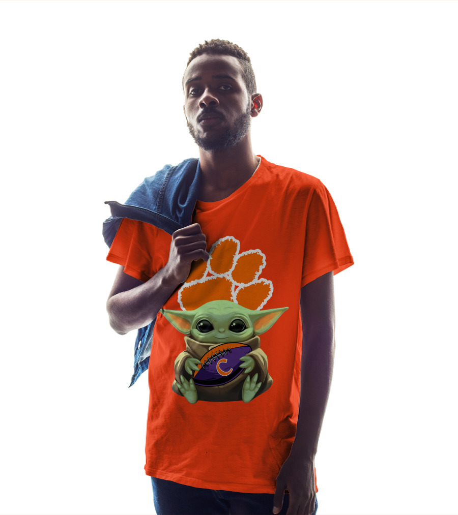 Clemson Tigers Baby Yoda Football Fan T-Shirt