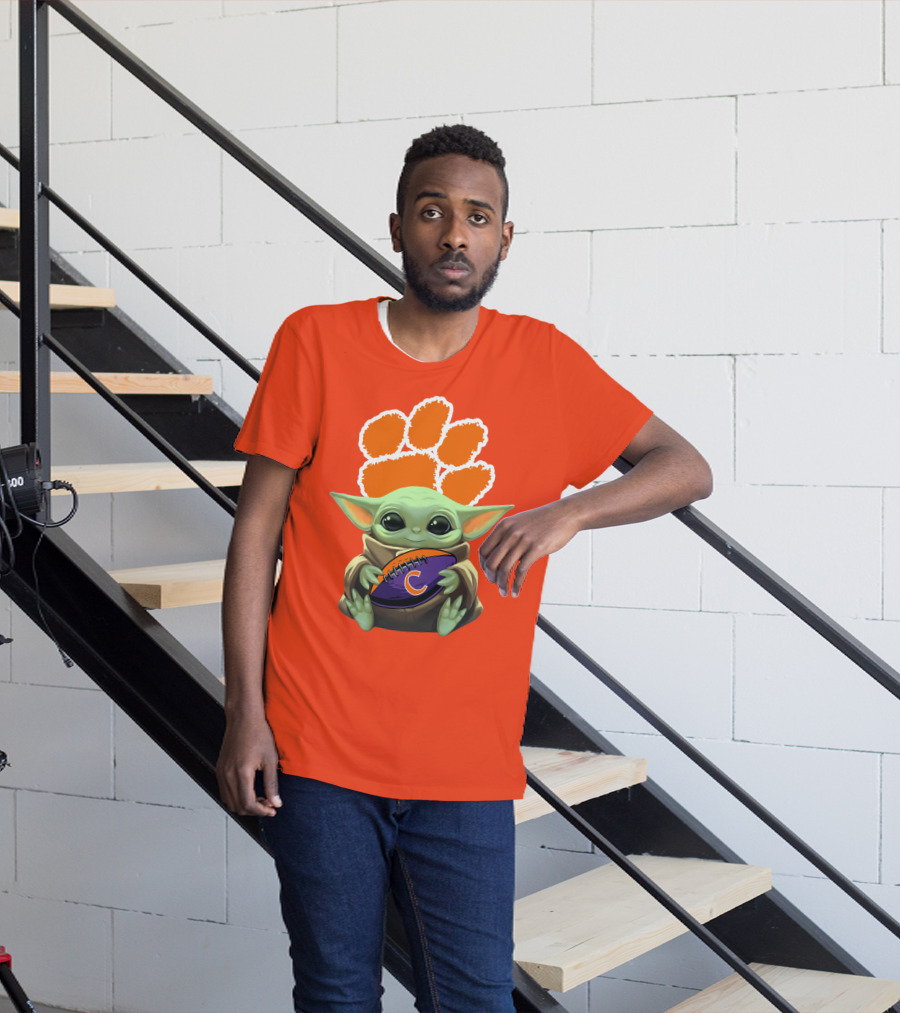 Clemson Tigers Baby Yoda Football Fan T-Shirt