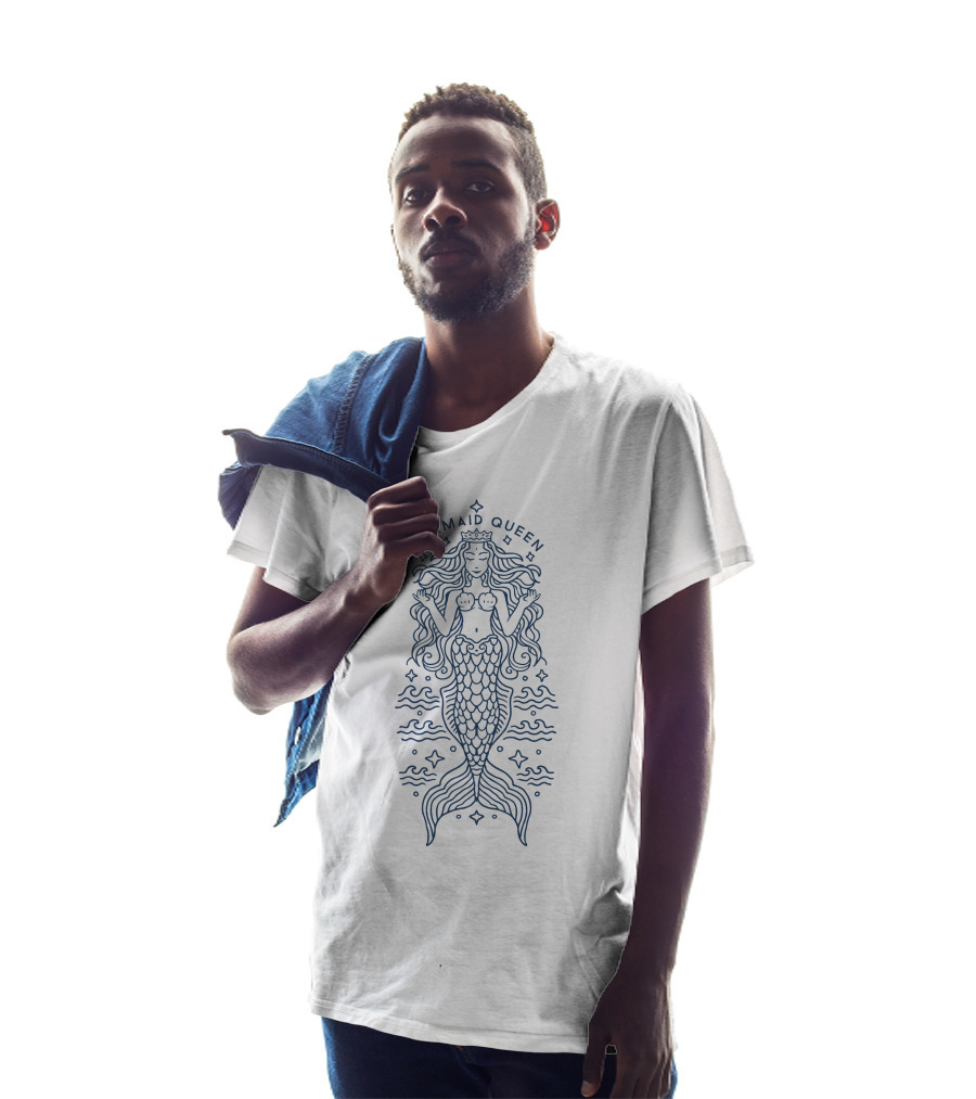 Luxury Shining Monoline Mermaid Queen With Crown And Flowing Waves T-Shirt