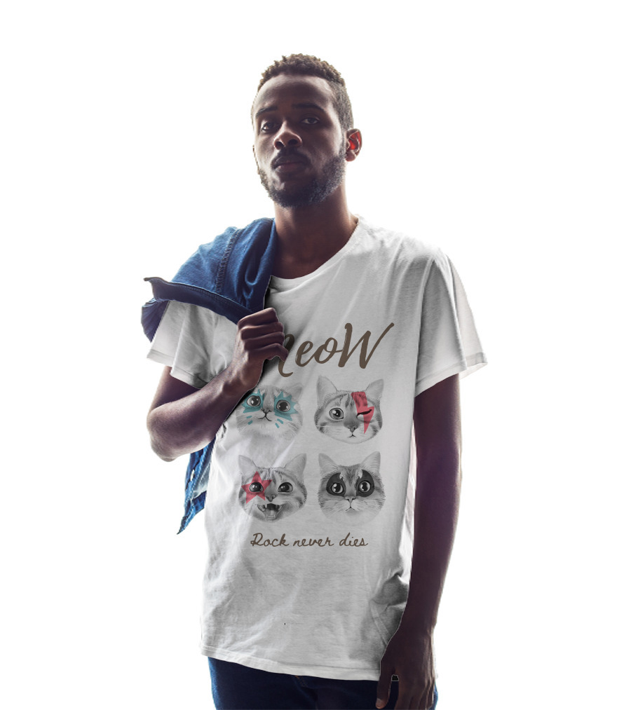 Meow Rock Never Dies With Cute Cats Face T-Shirt