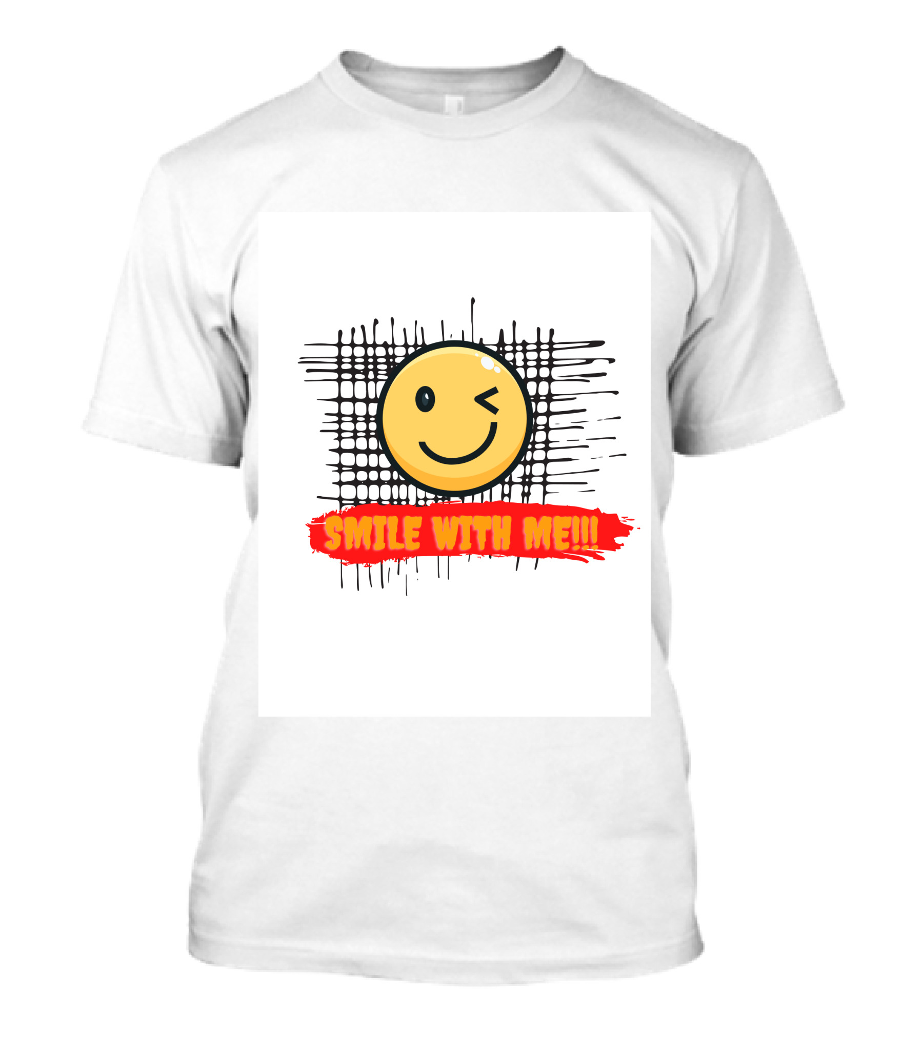 SMILE WITH ME Winking Smiley Face And Checkered Grid Background T-Shirt