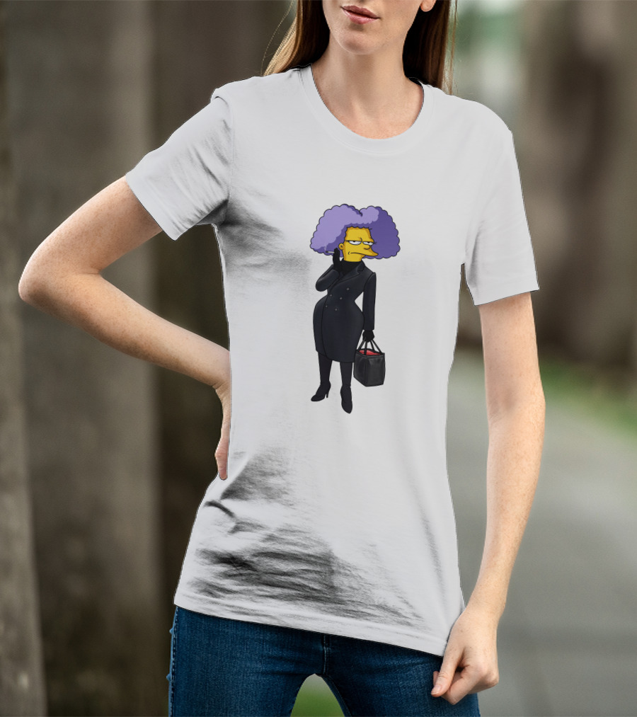 Selma Bouvier In 3D Double Breasted Coat Holding Bag T-Shirt