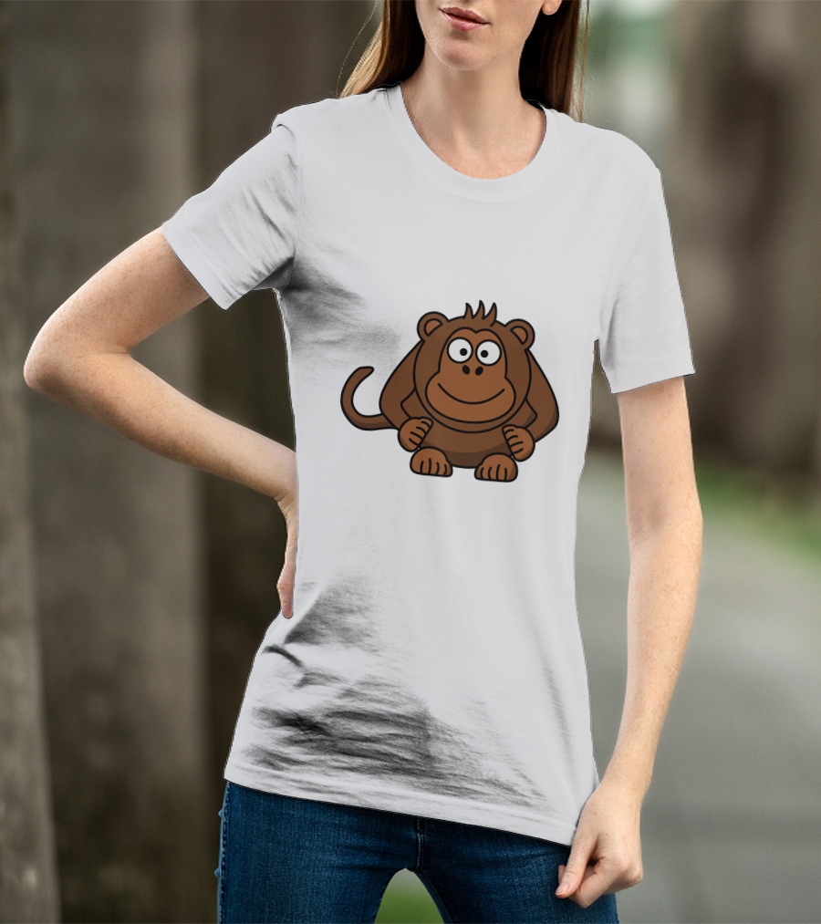 Cartoon Monkey Illustration Brown Playful Character T-Shirt