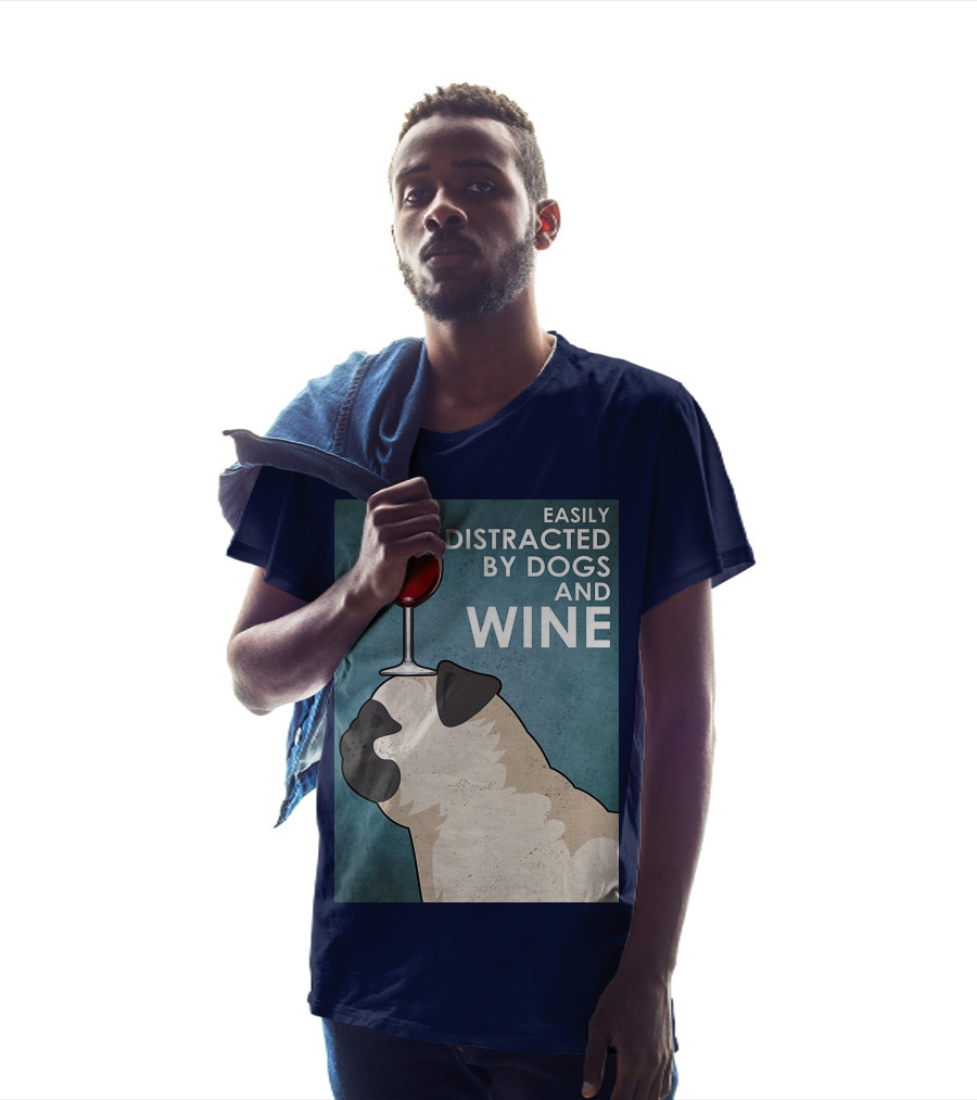 Easily Distracted By Dogs And Wine Pug With Wine Glass Balancing Act T-Shirt
