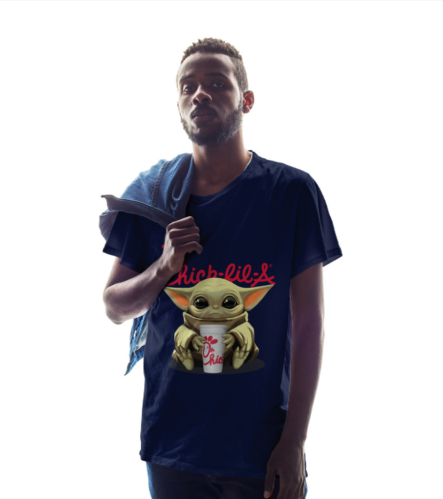 Chick-fil-A Baby Yoda Holding Cup Star Wars T-Shirt