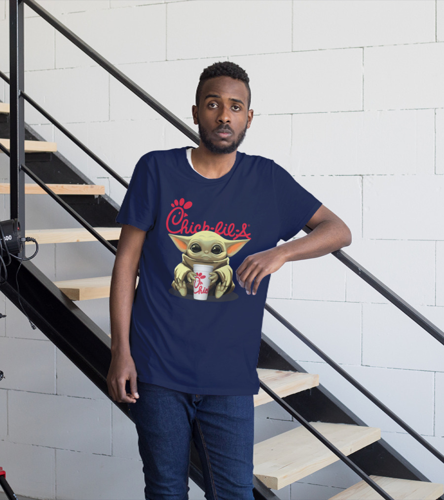 Chick-fil-A Baby Yoda Holding Cup Star Wars T-Shirt