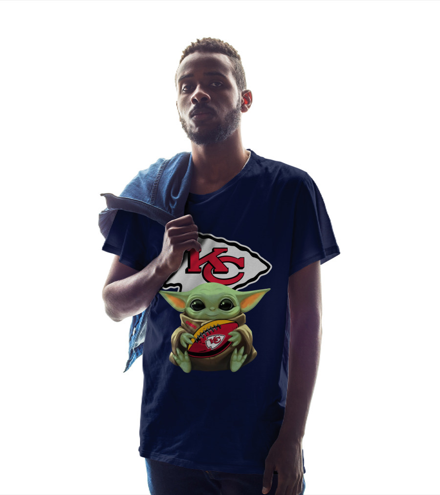 Star Wars The Mandalorian Baby Yoda Kansas City Chiefs Football T-Shirt