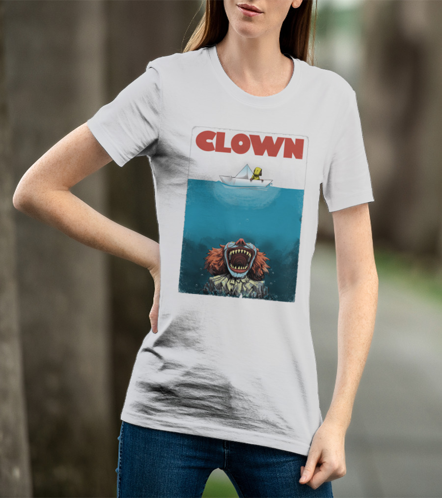 CLOWN Pennywise With Paper Boat Mashup Jaws Homage T-Shirt