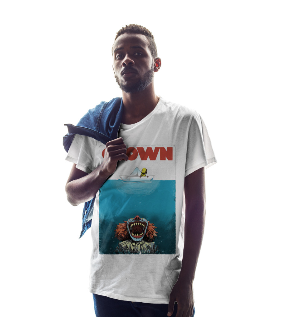 CLOWN Pennywise With Paper Boat Mashup Jaws Homage T-Shirt