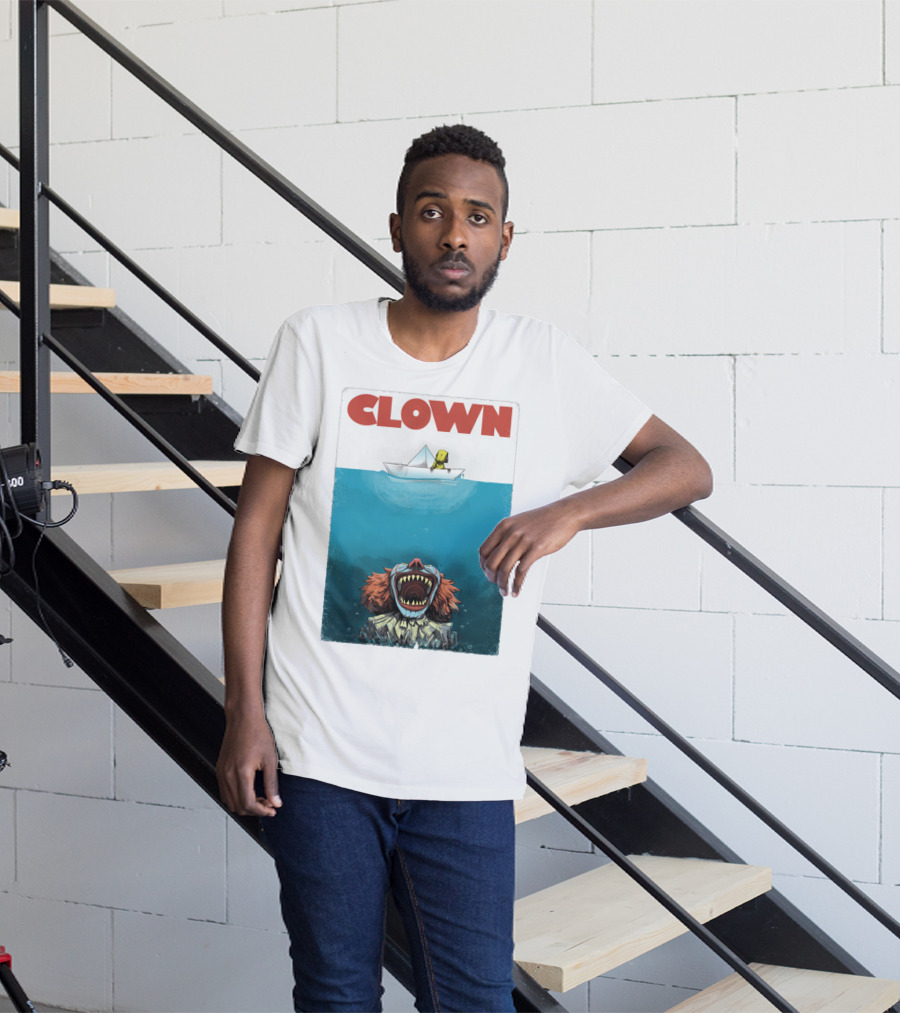 CLOWN Pennywise With Paper Boat Mashup Jaws Homage T-Shirt