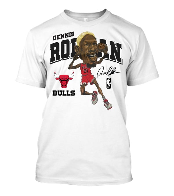 Dennis Rodman 91 Chicago Bulls NBA Caricature Signature Mitchell And Ness T-Shirt