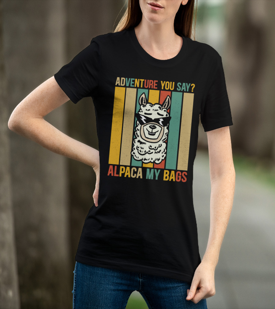 Adventure You Say Alpaca My Bags Vintage Retro Striped Alpaca T-Shirt