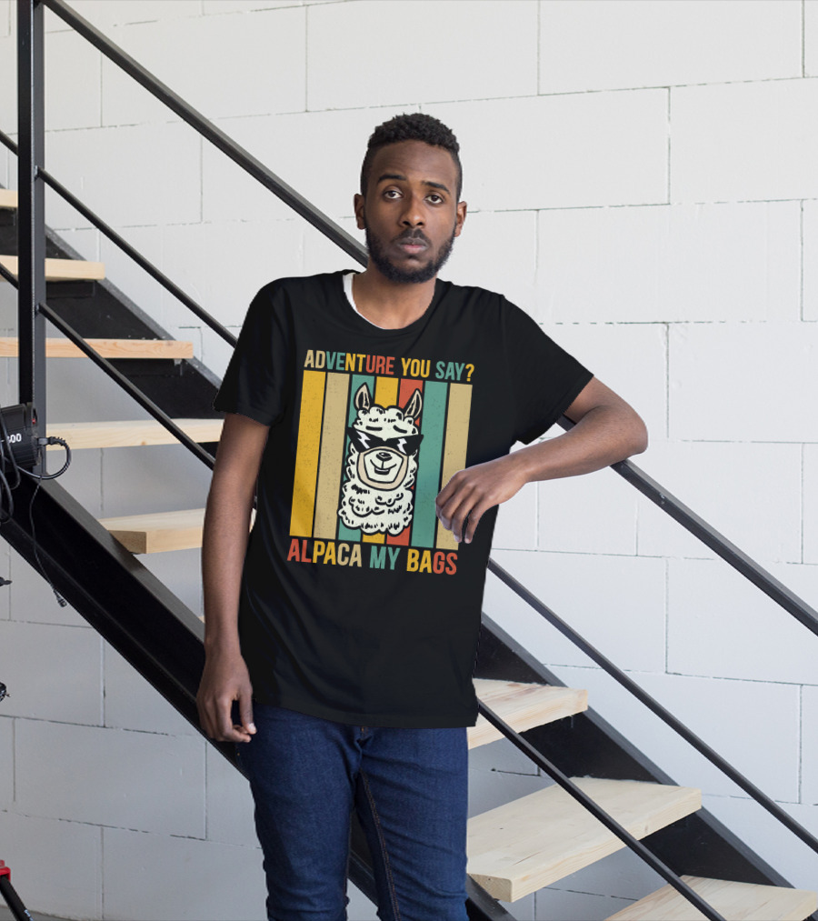 Adventure You Say Alpaca My Bags Vintage Retro Striped Alpaca T-Shirt