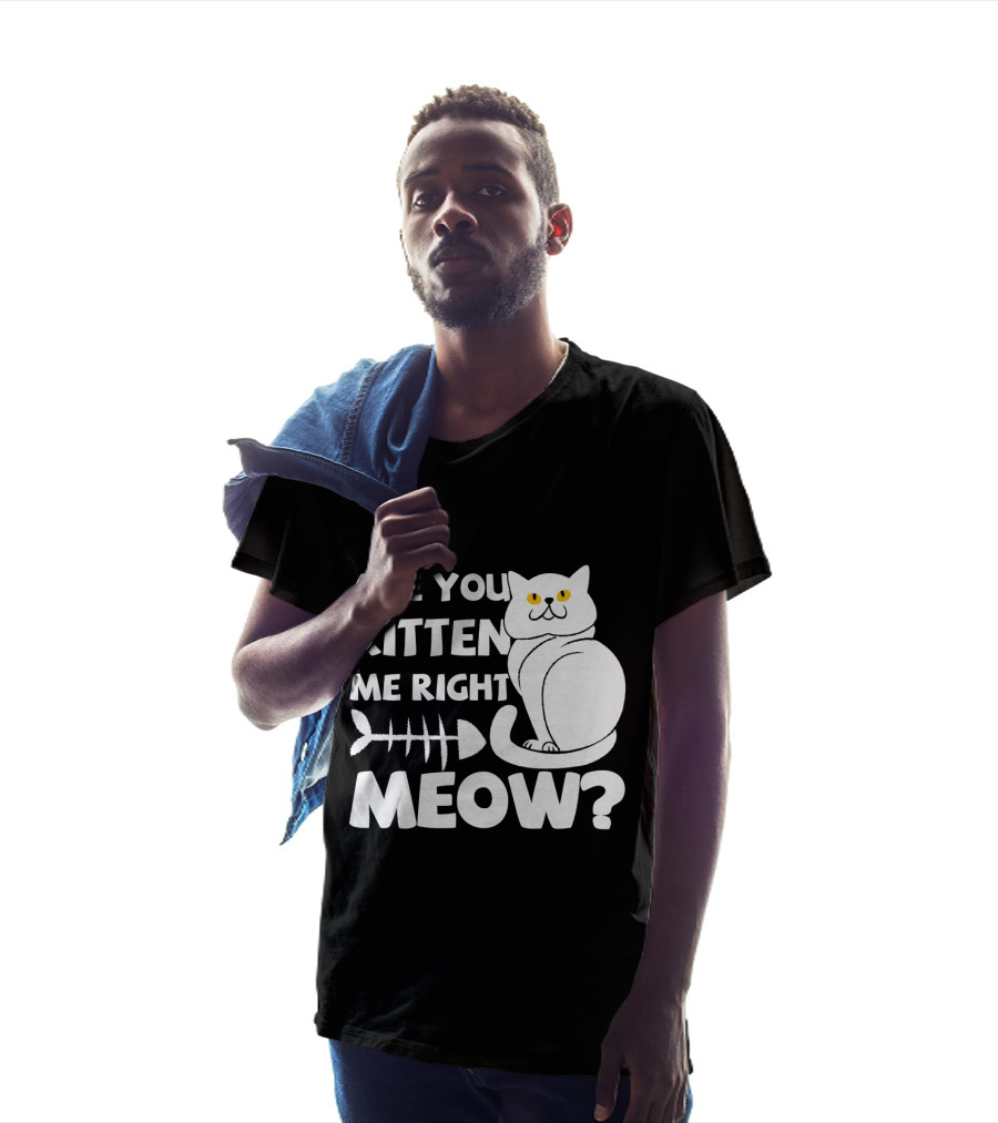 Are You Kitten Me Right Meow Funny Cat Fishbone T-Shirt