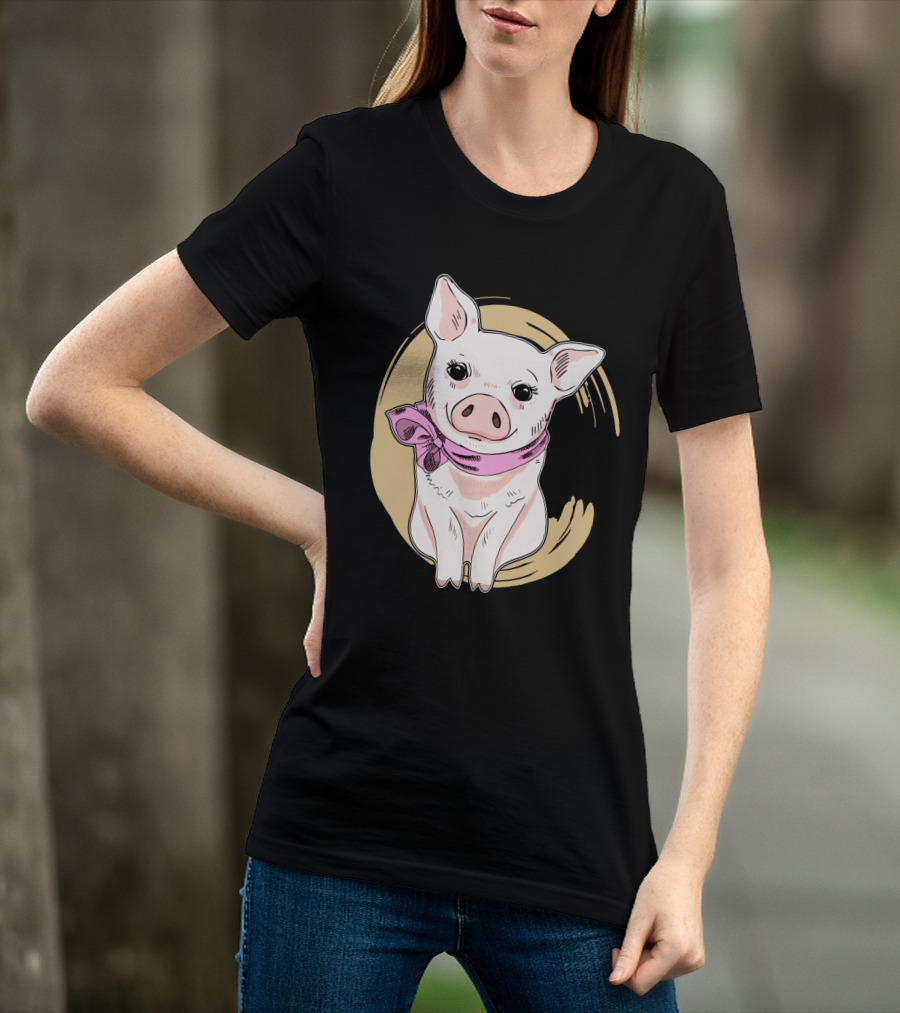 Funny Pig Wearing Pink Scarf T-Shirt