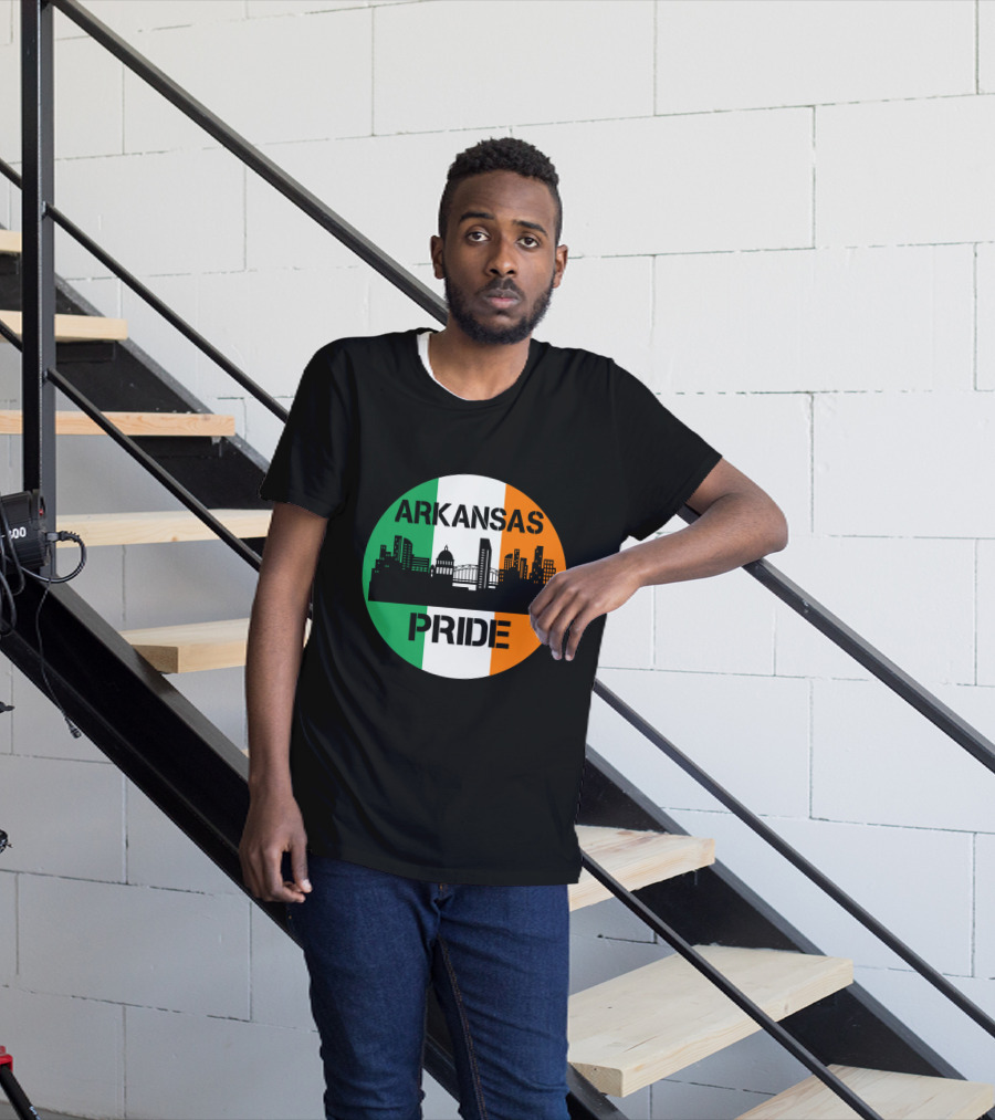 Arkansas Pride Skyline Irish Flag Iconic Cityscape T-Shirt