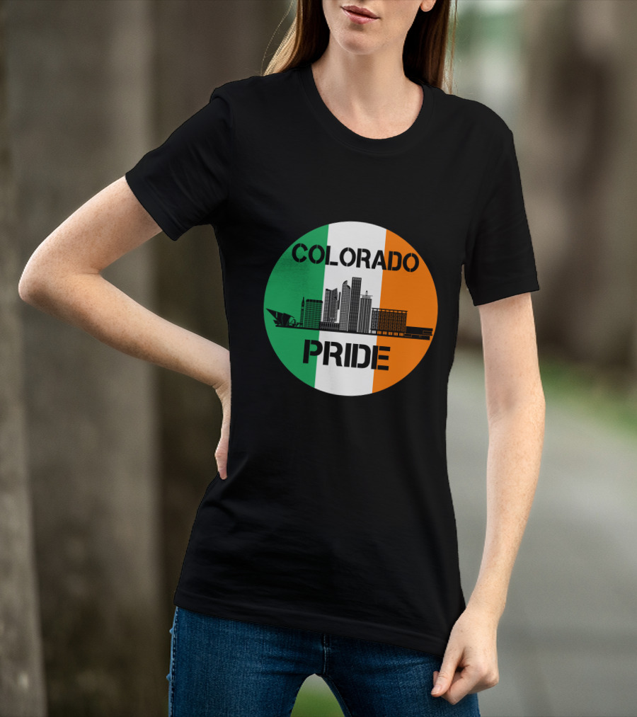 Colorado Pride Skyline With Irish Flag Background T-Shirt