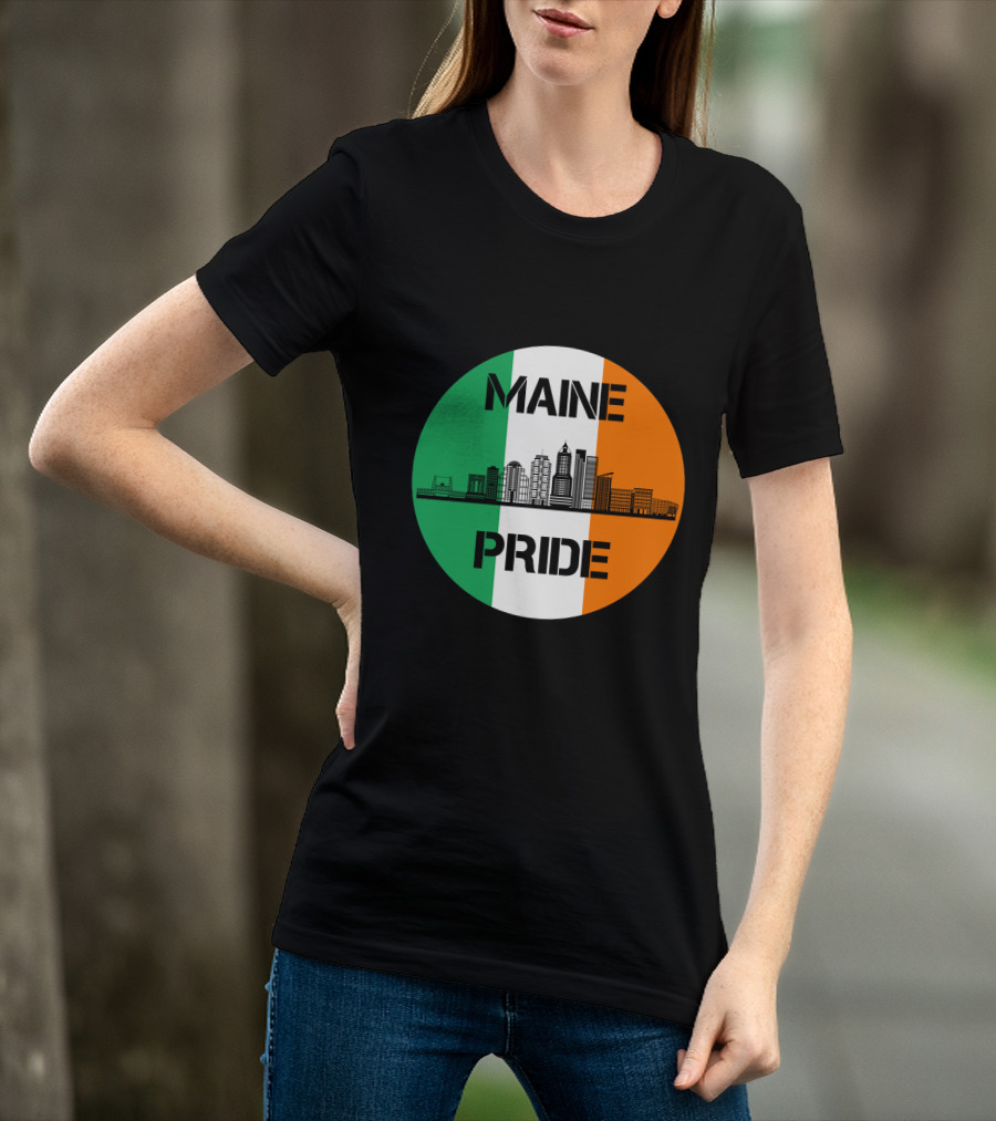 Maine Pride City Skyline With Irish Flag Colors Maine T-Shirt