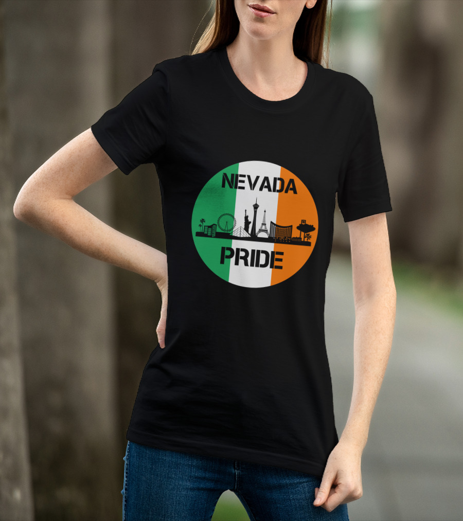 Nevada Pride Skyline With Irish Flag Colors And Iconic Landmarks T-Shirt