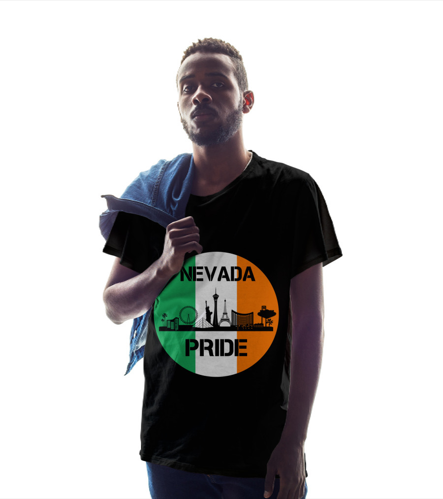 Nevada Pride Skyline With Irish Flag Colors And Iconic Landmarks T-Shirt