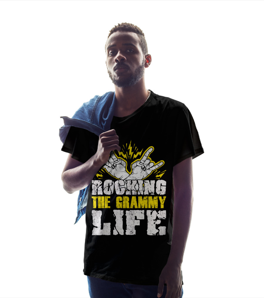 Rocking The Grammy Life With Vibrant Hand Gestures And Energetic Lightning Elements T-Shirt