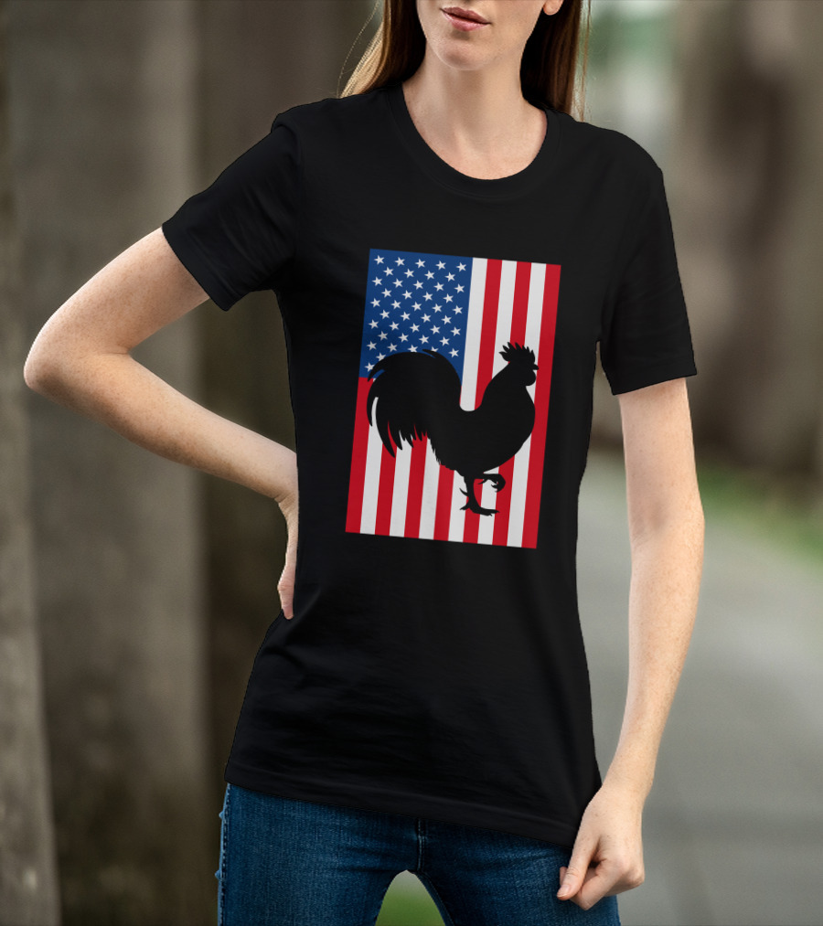 USA American Flag Rooster Silhouette T-Shirt