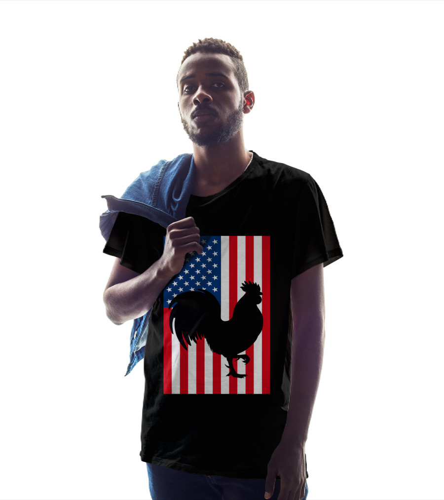 USA American Flag Rooster Silhouette T-Shirt
