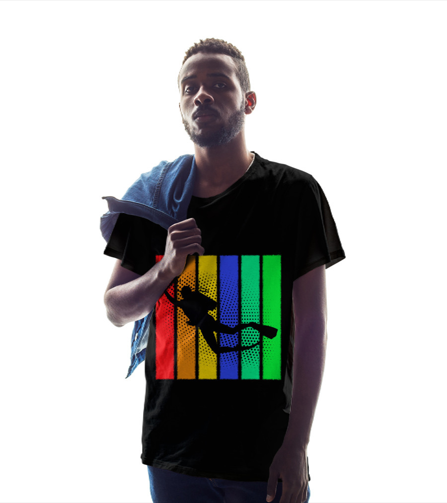 Retro Snorkeling Diver Silhouette Rainbow Stripes T-Shirt