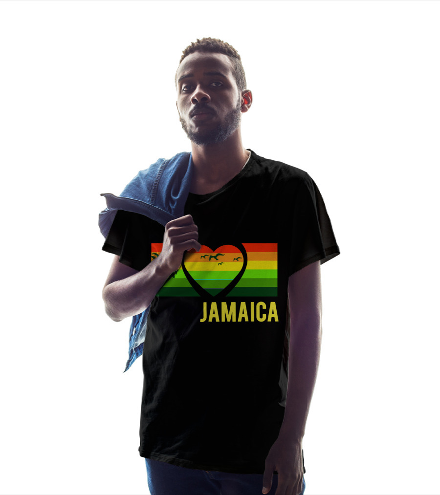 Jamaica Heart Rasta Reggae Sunset With Palm Trees And Birds T-Shirt