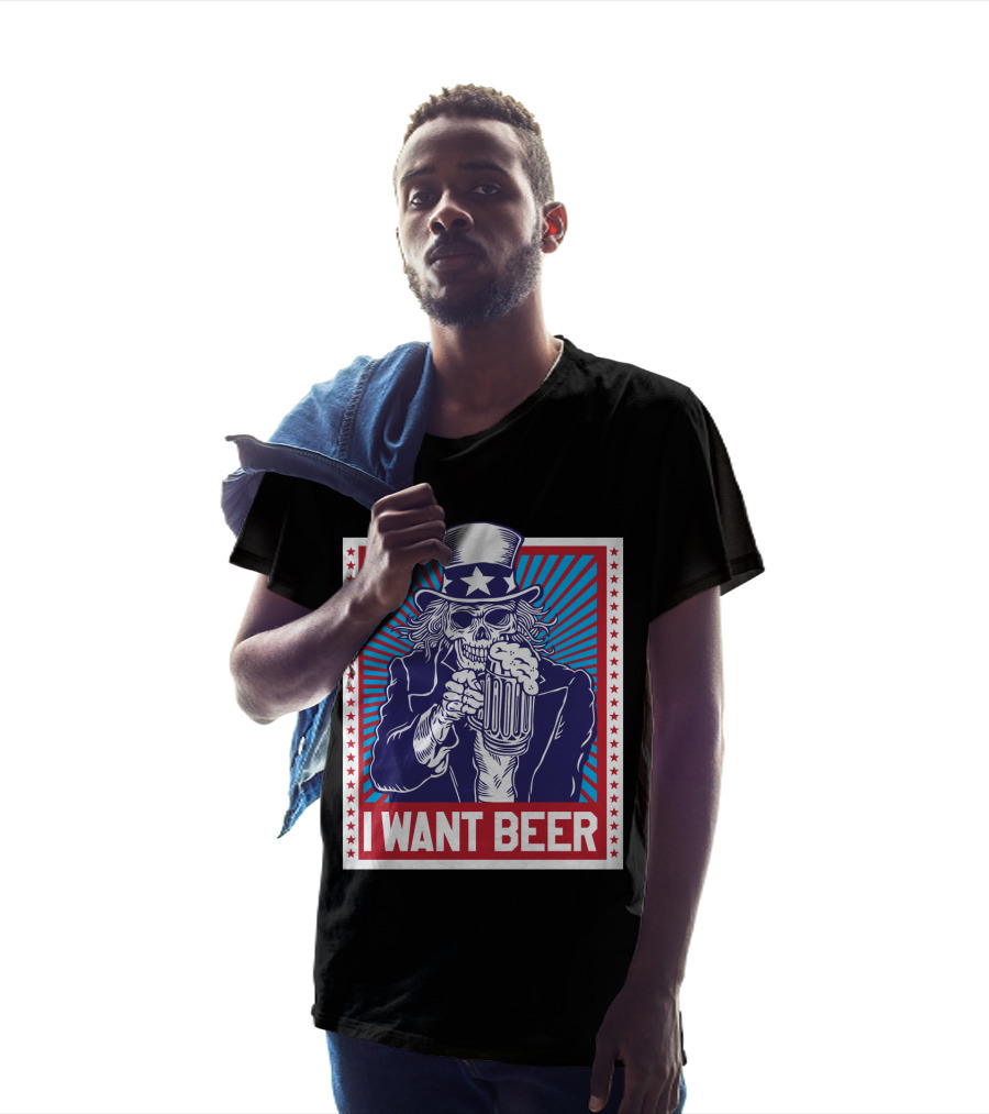 Uncle Sam Skull I Want Beer T-Shirt