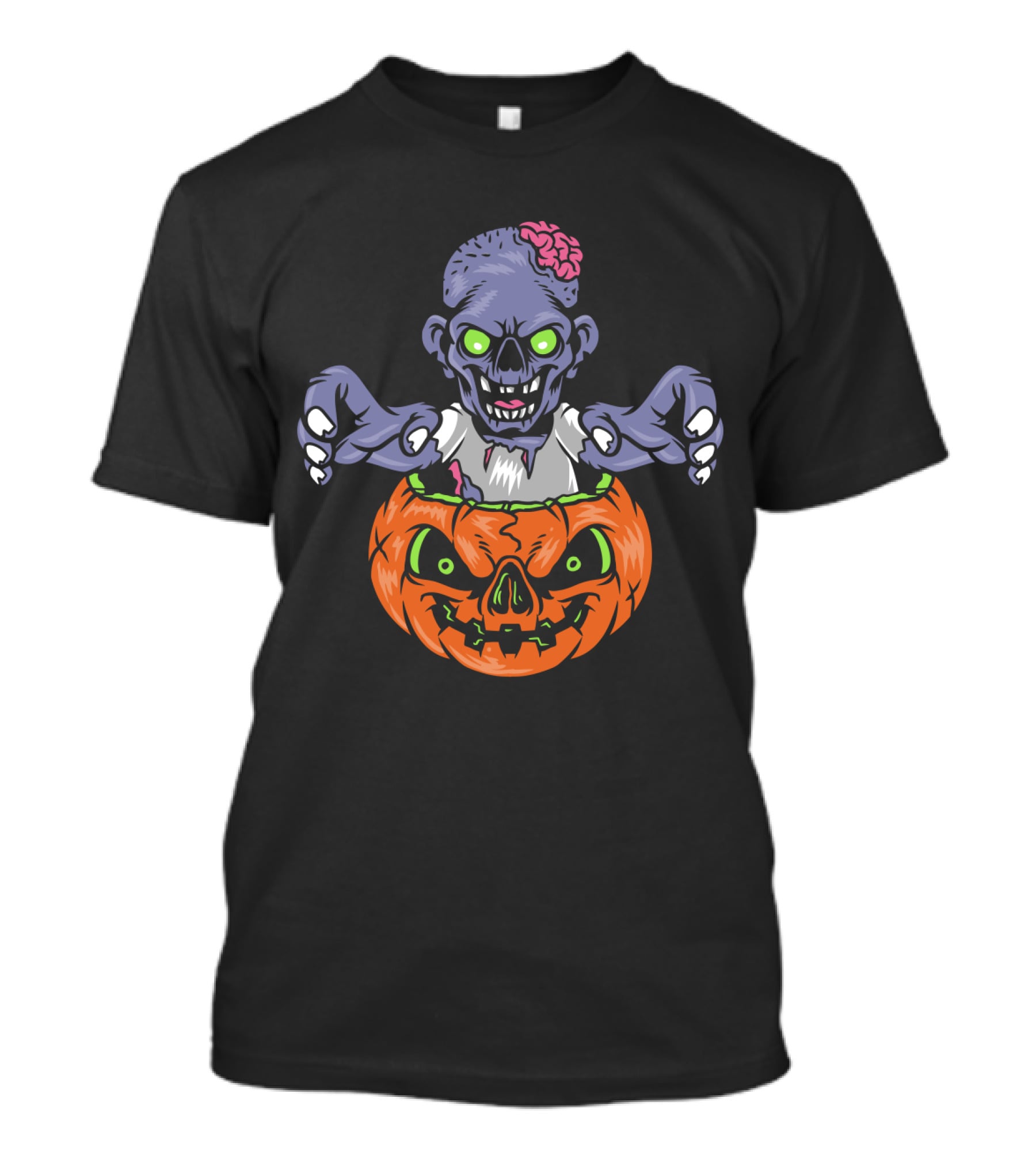 Zombie In Pumpkin With Glowing Eyes And Brain T-Shirt