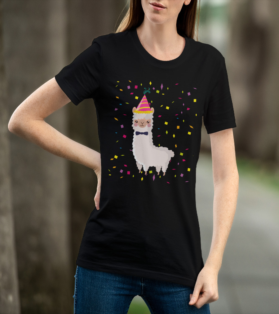 Funny Alpaca Birthday Party Celebration With Confetti T-Shirt