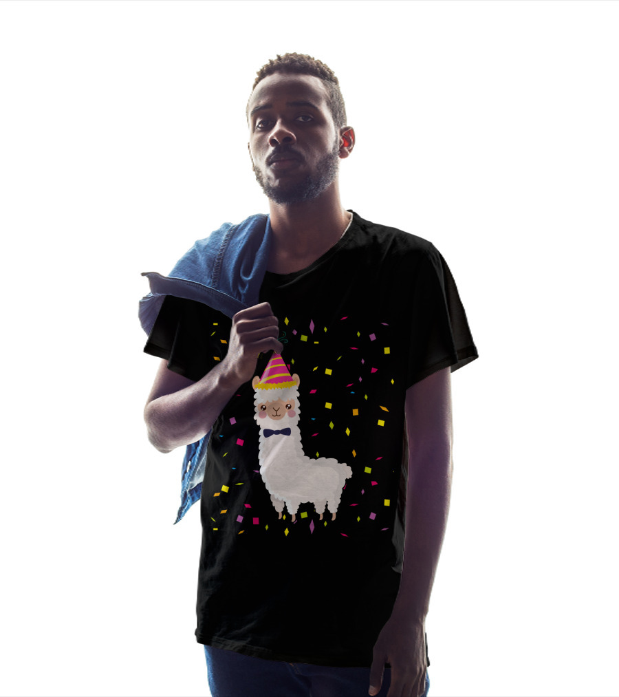 Funny Alpaca Birthday Party Celebration With Confetti T-Shirt