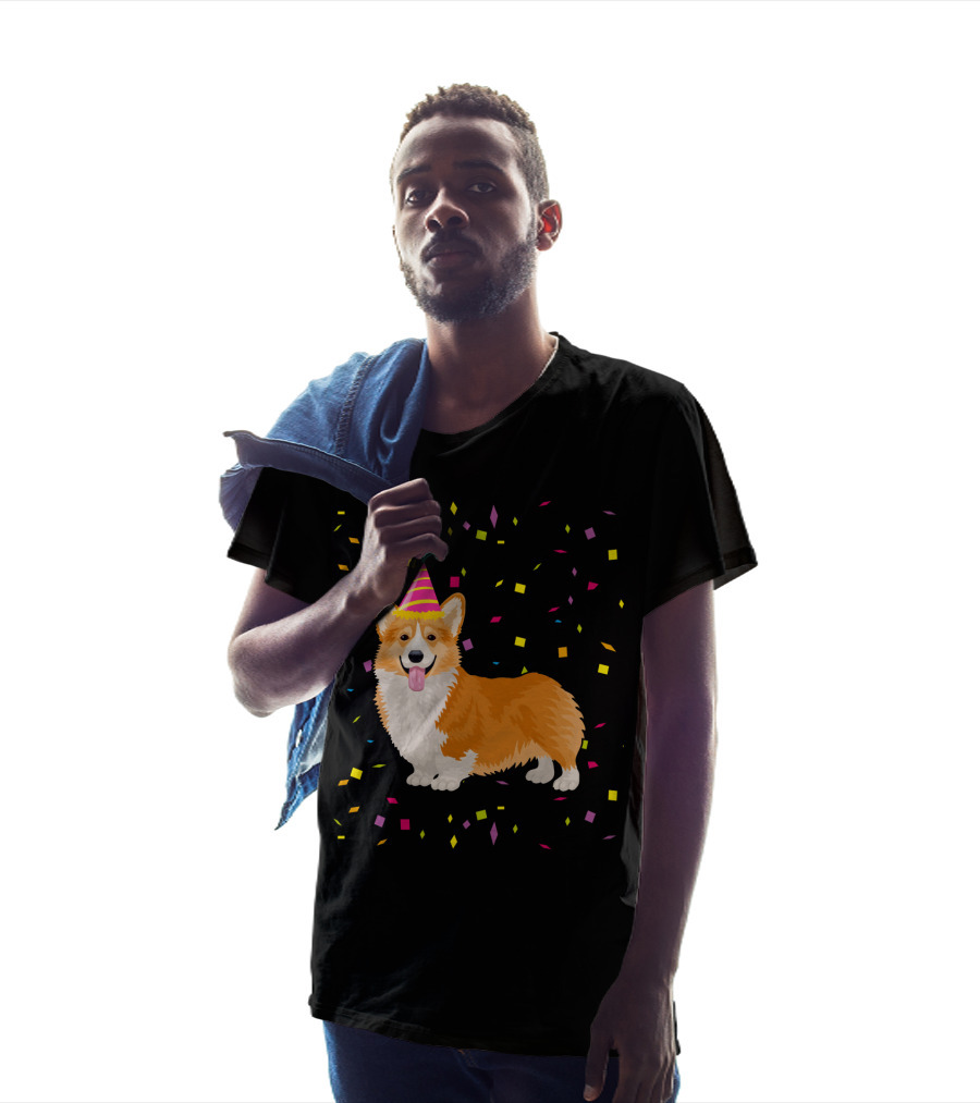 Welsh Corgi Birthday Party With Confetti And Party Hat T-Shirt