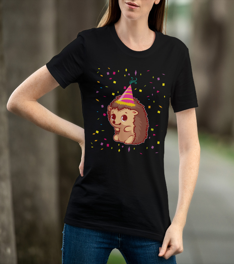 Hedgehog Party Confetti Celebration Birthday Fun T-Shirt
