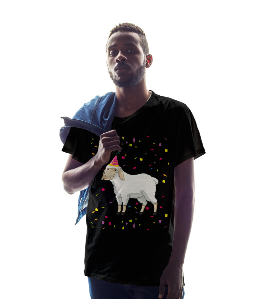 Funny Birthday Sheep With Party Hat And Confetti T-Shirt