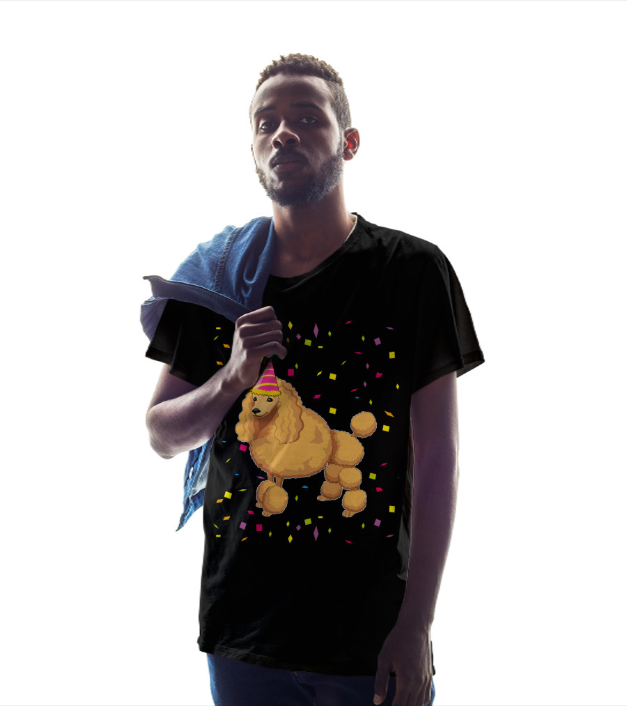 Funny Poodle Birthday Dog With Party Hat And Confetti T-Shirt