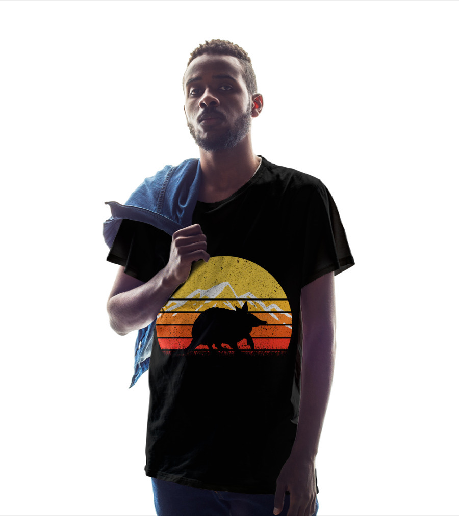 Retro Vintage Armadillo Silhouette With Sunrise Mountains T-Shirt