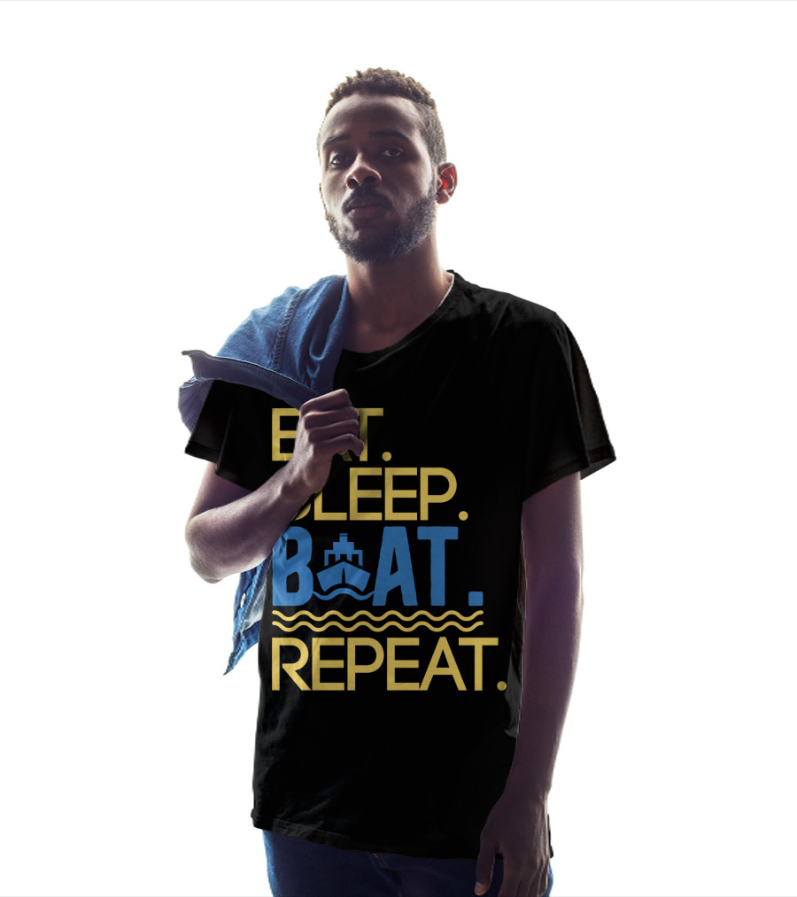 Eat Sleep Boat Repeat Ship Waves Ocean Life T-Shirt