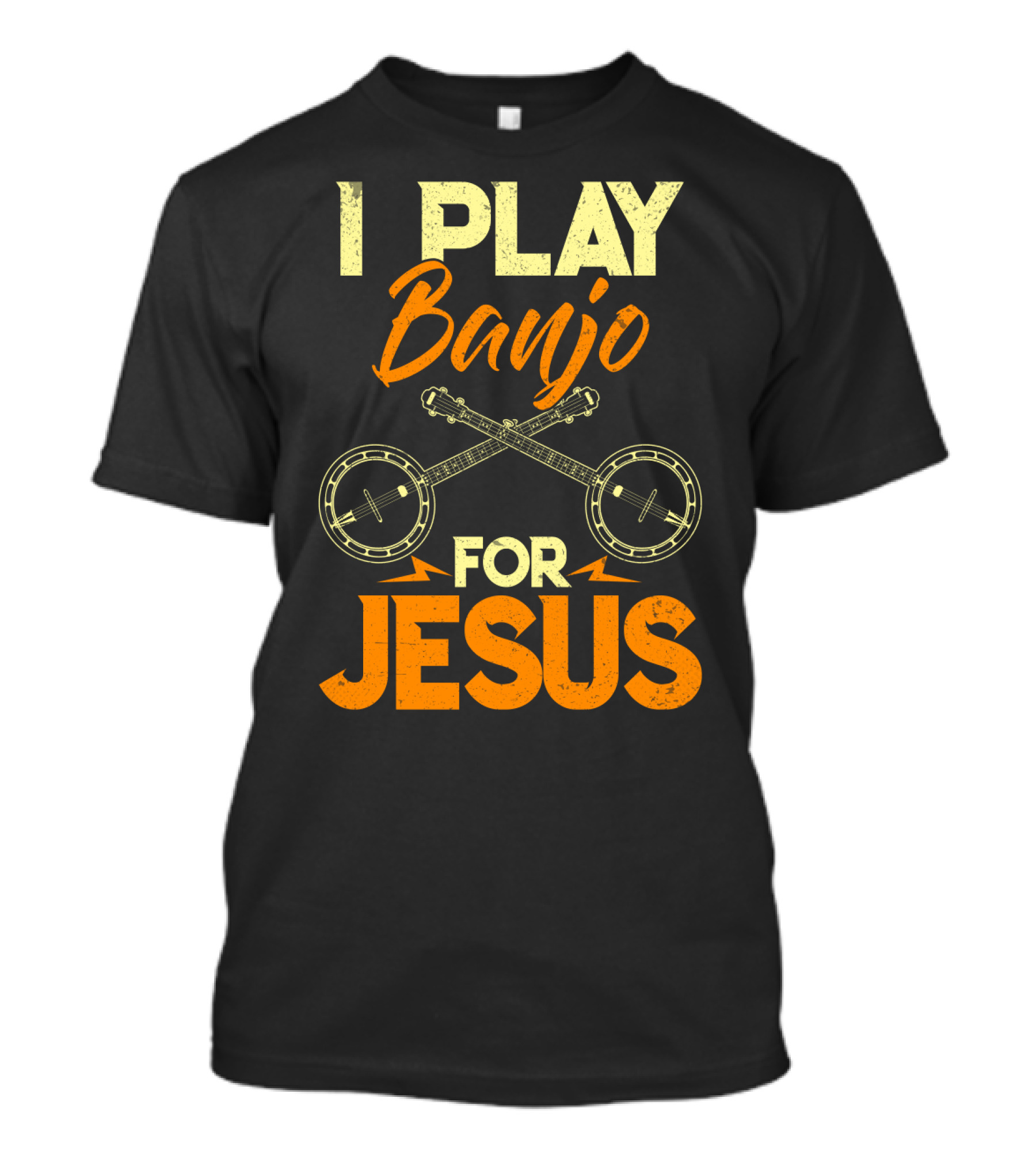 I Play Banjo For Jesus With Crossed Banjos In Orange T-Shirt